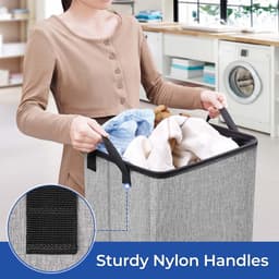 SNIGJAT Grote Wasmand 80L – Hoge Opvouwbare Wasmand met Stevige Handvatten, Rechthoekige Wasmand voor Slaapkamer, College, Studentenkamer, Handdoeken, Speelgoed – Grijs — thumbnail 3