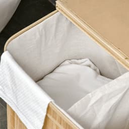 Merax Bamboe Wasmand 90L met Deksel en Handgrepen – 2 Vakken – Uitneembare Stoffen Binnenzak – Opvouwbaar – Naturel Bruin — thumbnail 4