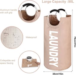 Opvouwbare wasmand - 90 liter inhoud - wasverzamelaar met handvat - Oxford stoffen wasmand - waterdichte waszak - wasmand - draagbare wassorteerder - opbergcontainer - flessenverzamelaar-Meerblauw — thumbnail 2