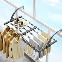 ZVD-Uitschuifbare droogrek voor kleding - Veelzijdige washanger van koolstofstaal, verstelbaar van 50 tot 80 cm, droogrek voor kleding, schoenenrek, hangend aan de deur, badkamer, vensterbank, leuning, balkon — thumbnail 5