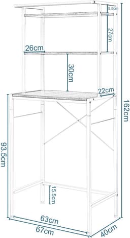 Stemily Wasmachine Kast - WC Kastje - Opbergrek - Ombouw - Metaal - Hout - 3 Planken - 1 Ophangstang - 67 x 40 x 162 cm — thumbnail 5