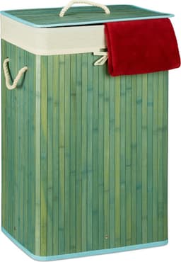 wasmand bamboe - 83 l - met deksel - opvouwbaar - groot - wit — thumbnail 3
