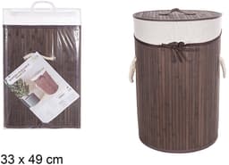 CM Wasmand - stof met hout look - met deksel - opvouwbaar - bruin - 33 x 49 cm — thumbnail 2