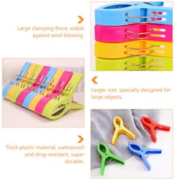 8 stuks wasknijpers, winddichte bevestigingsclips van kunststof, strandlakenklemmen, grote traceless kunststofklemmen, antislip bevestigingsvellen en quiltklemmen, geschikt voor quilts/strandlakens（blauw/rood/geel/groen） — thumbnail 5