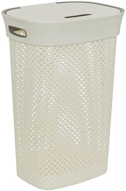 5Five Wasmand met deksel Rotan - 2x - wit - gevlochten kunststof - 60 liter - 42 x 33 x 61 cm - Badkamer accessoires — thumbnail 4