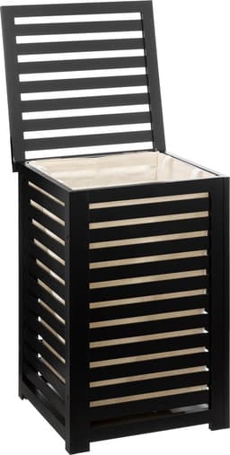 Zwarte Bamboe wasmand 65 Ltr met deksel en waszak 40x40x58 cm - Zwart — thumbnail 1