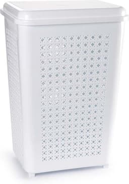 Plasticforte Wasmand met deksel - 50 liter - wit - kunststof - 41x31x61 cm — thumbnail 1