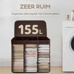 Bellettini® Bamboe Wasmand met Deksel - 3 Compartimenten Wassorteerder - 155 Liter - Bruin — thumbnail 2