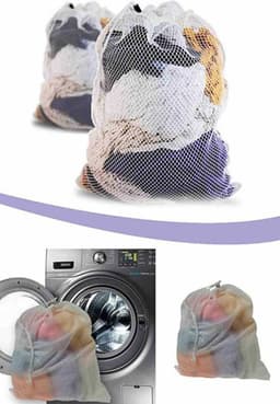 Wasnet Waszak - Groot - XL - 60 x 80 CM - Wit - Treksysteem - Trekbandsluiting - Polyester - Laundry bag — thumbnail 4
