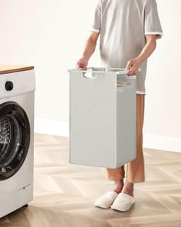 Wasmand 2 vakken, wasmand met plank, wasbox, waszak van oxford stof uitneembaar, metalen frame, 2 x 46 L, 73 x 33 x 72 cm, wit — thumbnail 3