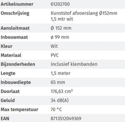 DEC Kunststof afvoerslang ø 150 mm PVC wit 1,5 meter — thumbnail 3