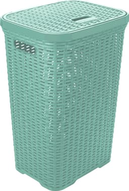 Hega Hogar Wasmand met deksel Rotan - mintgroen - gevlochten kunststof - 60 liter - 34 x 43 x 62 cm — thumbnail 1