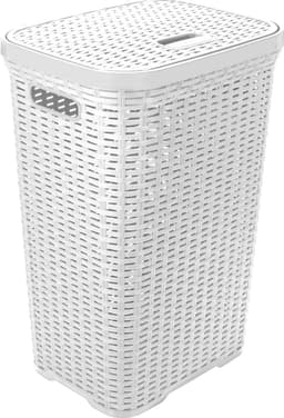 Hega Hogar Wasmand met deksel Rotan - 2x - wit - gevlochten kunststof - 60 liter - 34 x 43 x 62 cm — thumbnail 2