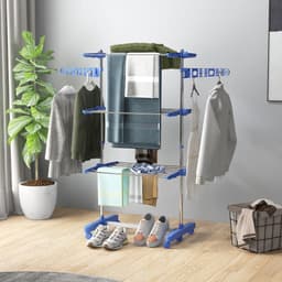 Droogrek opvouwbaar met zijvleugels binnen en buiten gebruik 3 niveaus 142 x 55 x 152 cm blauw — thumbnail 4