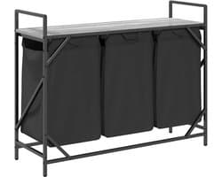 Wasmand – Wasbasket – Laundry Basket – Waston – Wasbak – Met 3 Vakjes – Bovenplank – Staal & Hout – Uitneembare Waszakken