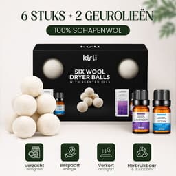 Kirli Drogerballen Wol - 6 Stuks incl. Geurolie Lavendel & Oceaan - Herbruikbare Wasdroger Ballen - Verkort Droogtijd - 100% Schapenwol - Wasverzachter Alternatief — thumbnail 2