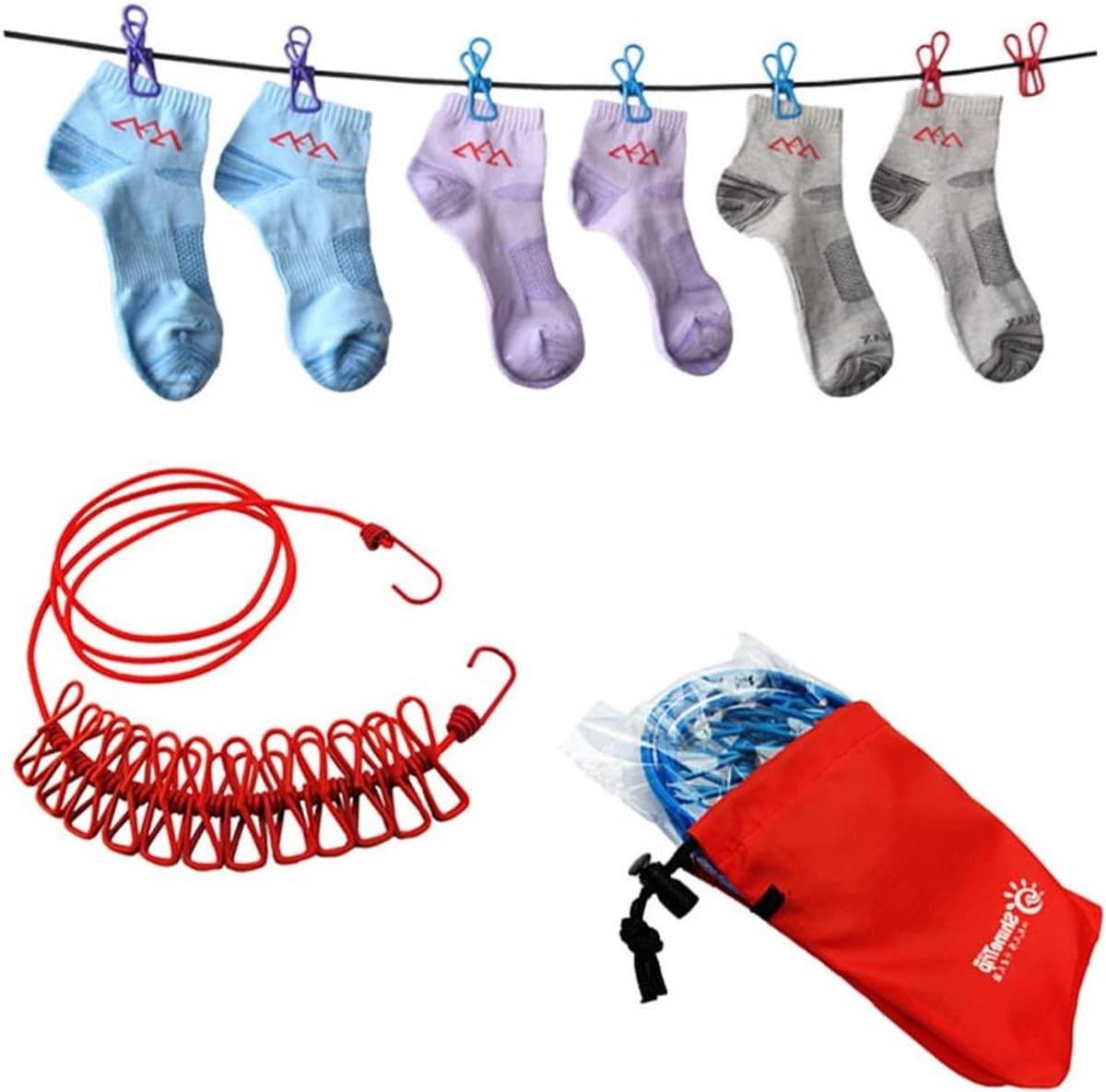 Reis Kledinglijn - Draagbare Hanger - Outdoor Drogen - Met Clips - 1.9 Meter - Groen — afbeelding 1