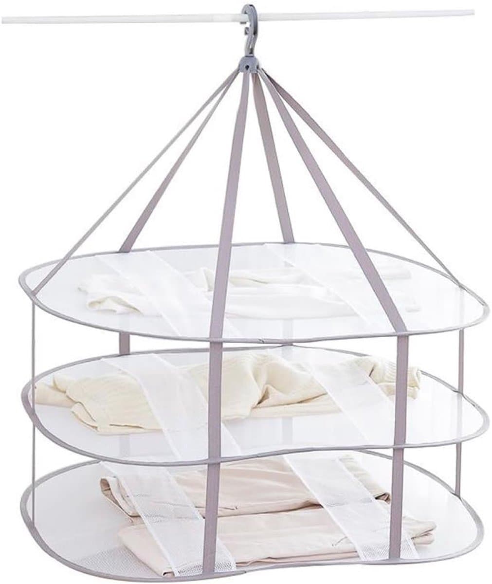 Opvouwbaar droogrek met 3 niveaus en gaas – 77 cm L x 61 cm B x 78 cm H - Geschikt voor het drogen van zware truien, ondergoed, sokken, gebreide kleding, knuffels, katoenen pantoffels — afbeelding 1