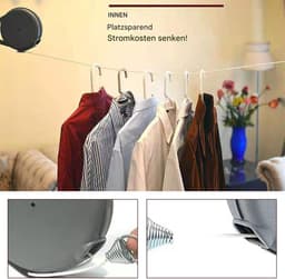 Intrekbare Waslijn - Waslijn Binnen Buiten - Kleding Drogen - Winddicht Wandmontage - 15 meter - Wit — thumbnail 5