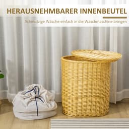 Killogood Wilgentenen wasmand met deksel - met handgreep - verwijderbare waszak - wasmand voor badkamer - wasruimte - slaapkamer - natuurlijke kleur — thumbnail 3