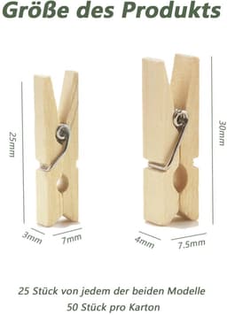 Dailygoods- Wasknijpers Mini - Houten Klemmen - 50 Stuks - Kleine — thumbnail 2