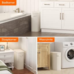 Smalle Wasmand 55L met Deksel – Opvouwbare Wassorteerder met Kunststof Frame – Grote Wasverzamelaar voor Slaapkamer & Badkamer – Wit — thumbnail 4