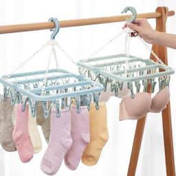 Dailygoods- Washanger Winddicht - Opvouwbaar Droogrek - 32 Clips met Antisliptanden - Lichtgewicht Hanger - Geschikt voor Camping - Ruimtebesparend Ontwerp - Waslijn — thumbnail 3