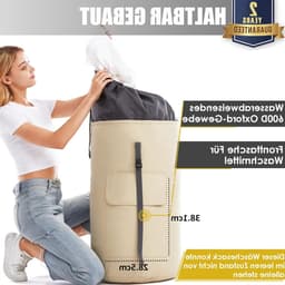 Grote Vuilwaszak XXL 115L voor Reizen met 2 Verstelbare Schouderbanden, Opvouwbare Opbergzak voor Kleding en Duffle Backpack (Beige) — thumbnail 5