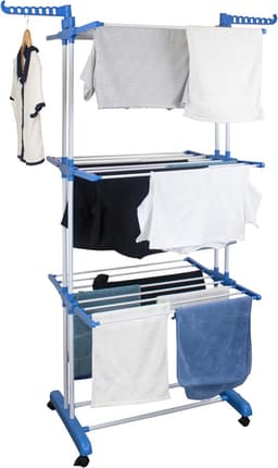 Kleding Droogtoren - Wasrek Opvouwbaar - Kleding Drogen Binnen - 4 Laags Met Wielen - 170 cm Hoog - Blauw — thumbnail 1