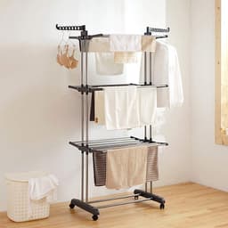 Droogrek Vier Niveaus - Kledingdroger Torens - Kleding Drogen - Inklapbaar Met Wielen - 75 cm Breed - Grijs Zilver — thumbnail 1