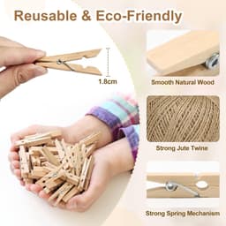 Houten knijpers - Mini wasknijpers - Decoratie ophangen - Natuurlijk hout - 200 stuks - Naturel — thumbnail 2