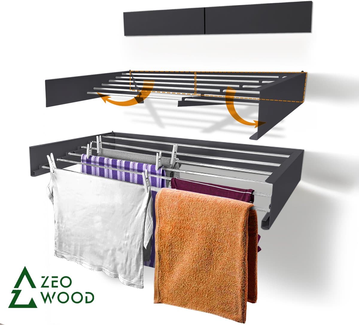Zeo Wood® - Wanddroogrek Inklapbaar 100 cm - 6 m Drooglengte Grijs — afbeelding 1