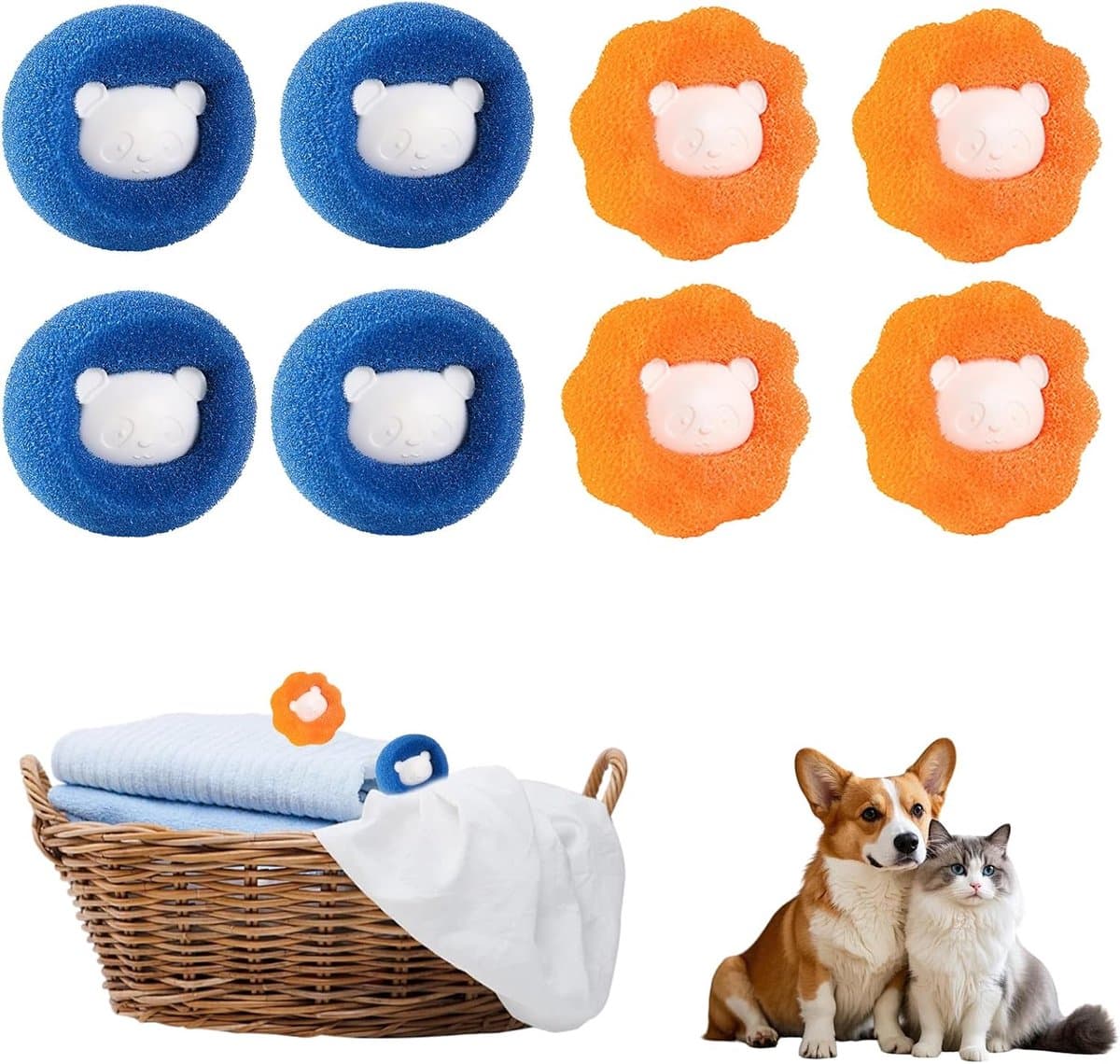 8 stuks anti-haren ballen, wasmachine, anti-haren wasmachine, vanger, herbruikbare epilator voor dieren (oranje + blauw) — afbeelding 1