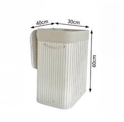 Hoppa! Wasmand | Opvouwbare Wasbak Met Deksel | Uitneembare Katoenen Waszak | 72L Wasbox | Bamboe | Waskist | Wit | 40 x 30 x 60 cm (BxDxH) — thumbnail 3