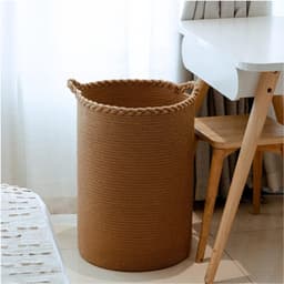 90L Extra Grote Geweven Wasmand Katoenen Hoge Wasmand Voor Dekens Kleding Kussens Speelgoed Schoenen Grote Opbergmand Bruin — thumbnail 1