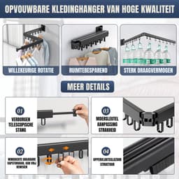 SCH® Wanddroogrek Inklapbaar - Wanddroogrek - Zwart - ‎120cm x 3cm x 9cm — thumbnail 2