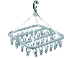 Sokkendroogrek met 32 ​​clips - Hangend kledingrek voor binnen en buiten - Opvouwbaar roterend droogrek voor sokken, ondergoed en kleine kleding - 35*32cm-Blauw