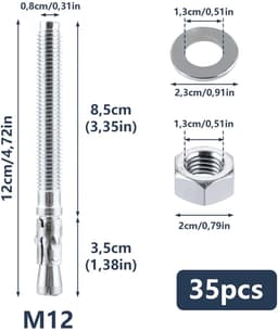 Zware Ankers - Boutankers Bevestigingen - Zware Lasten Monteren - Industriële Kwaliteit - M12 120mm - Verzinkt — thumbnail 5