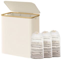 SONGMICS - Wasmand - Wasmand met Deksel - 3 Vakken - Uitneembare Waszak - Opvouwbaar — thumbnail 1