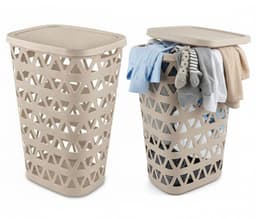 Curver Wasmand met deksel - 2x - ventilatiegaatjes - beige - kunststof - 55 ltr - 42 x 34 x 60 cm — thumbnail 1