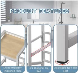 Opbergrek Boven Wasmachine met 3 Stelbare Intensiteit, Metalen Waskast Met Planken — thumbnail 4