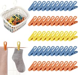 50 stuks kleurrijke wasknijpers met mand - antislip, zonder afdruk, ideaal voor kledingdroging — thumbnail 1