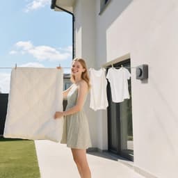 Uitschuifbare wandwaslijn - gemaakt van roestvrij staal, zakt niet door - 4,8 meter verstelbaar - geschikt voor binnen- en buitengebruik - wit — thumbnail 5