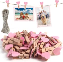 120 Houten Waslijnknijpers met 50M Koord voor Foto's en Decoratie — thumbnail 1