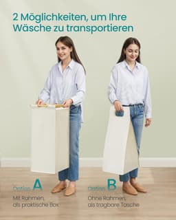 Furnstar wasmand - 3 vakken - Bamboe - Wasverzamelaar 150 l - Wassorteerder met plank -Waszak - Kleine zijzakken - 3 x 50 l 94 x 33 x 78 cm - Crèmewit — thumbnail 3
