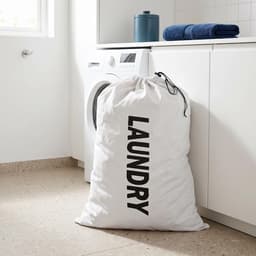Waszak van katoenen linnen, duurzaam, zeer duurzaam, speelgoedopbergtas, vuile kleding, trekkoord met koordsluiting (wit-2) — thumbnail 4