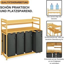 Premium wasmand van 200 liter - Met 4 vakken - Bamboedesign - Stijlvolle wassorteerder - Voor elke ruimte — thumbnail 2
