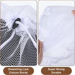 Wäschenetz Set - Wäschesack met Kordelstopper - 2 Stuks 30x40cm en 40x50cm - Beschermend Net voor Wasmachine - Voor Ondergoed Babykleding en Sokken - Wit — thumbnail 4