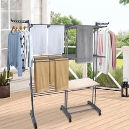 Droogrektoren - Uittrekbaar wasdroogrek - Kleding drogen - Opvouwbare vleugels - 75-132cm breed - Grijs — thumbnail 3