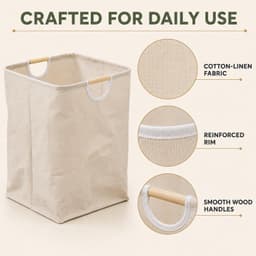 Linnen wasmand met houten handgrepen, 30 x 30 x 40 cm — thumbnail 5